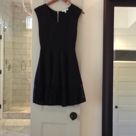 Textured Black Dress with Lace - Picture 1 of 3